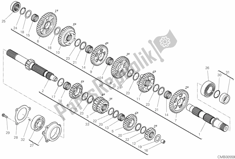 All parts for the Gear Box of the Ducati Superbike Superleggera V4 USA 998 2020